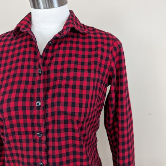 J. Crew The Perfect Shirt Red Black Plaid Flannel - Size XXS - Picture 2 of 9